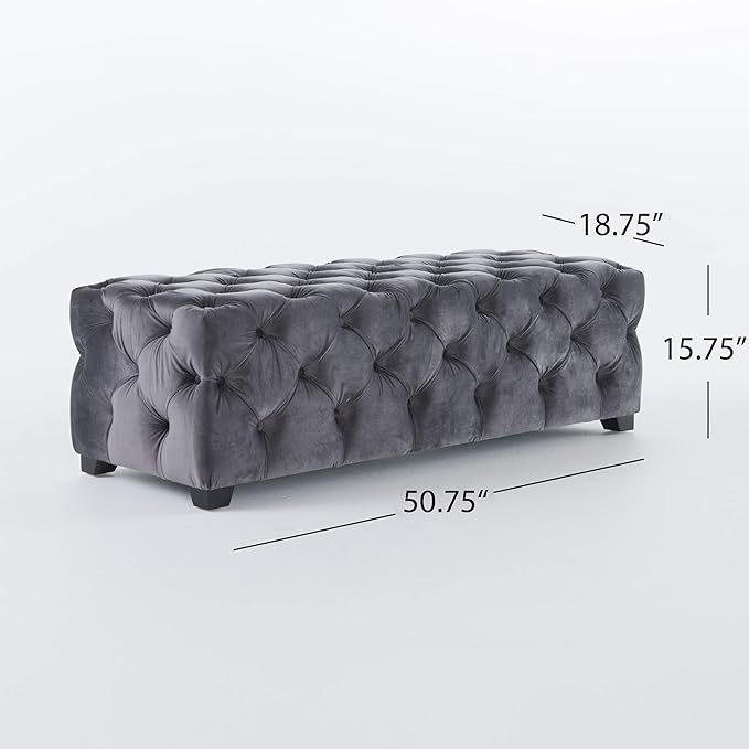 Dorian Modern Tufted Velvet Ottoman, Gray