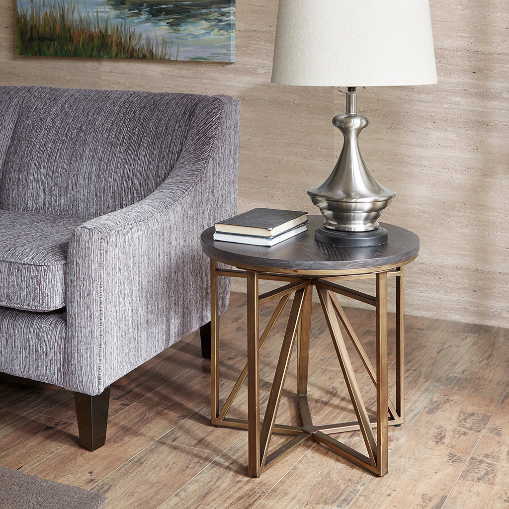Madison Solid Wood Side Table with Bronze Base