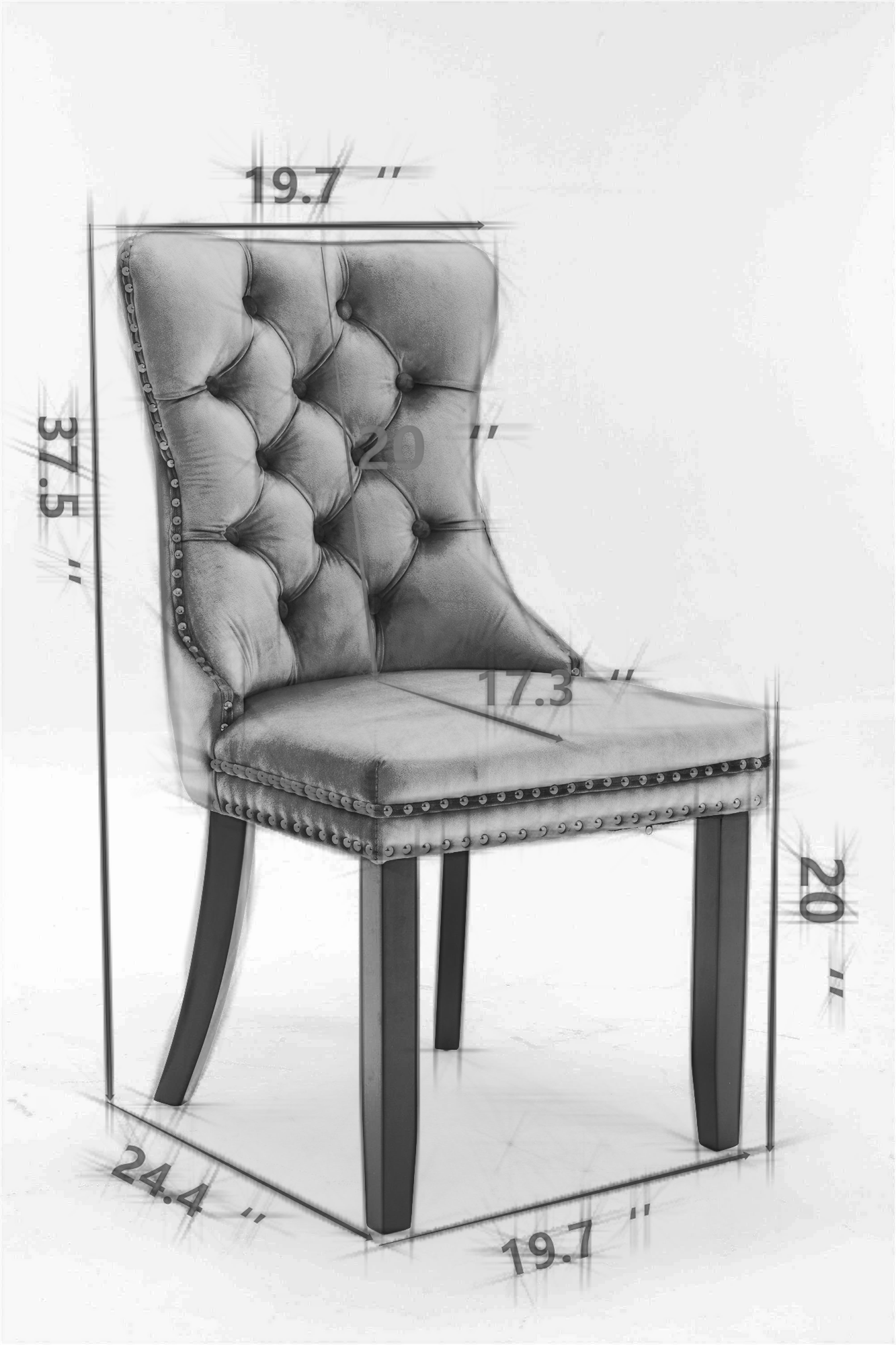Niki Modern Velvet Side Chair with Nailhead Trim & Black Leg Set of 2 Gray