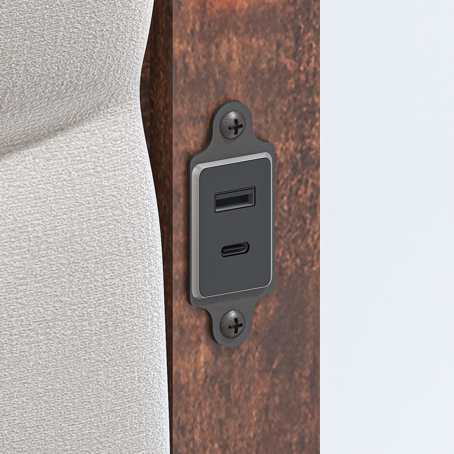 Aveline Transitional Wooden Platform Bed with LED, Beige & Brown