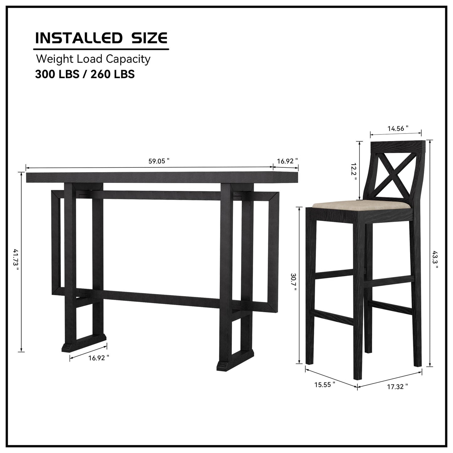 Flora Contemporary Wooden Bar Stools (Set of 2) Black