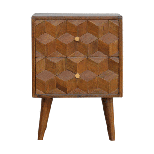 Elsie Chestnut Cube Carved Nightstand