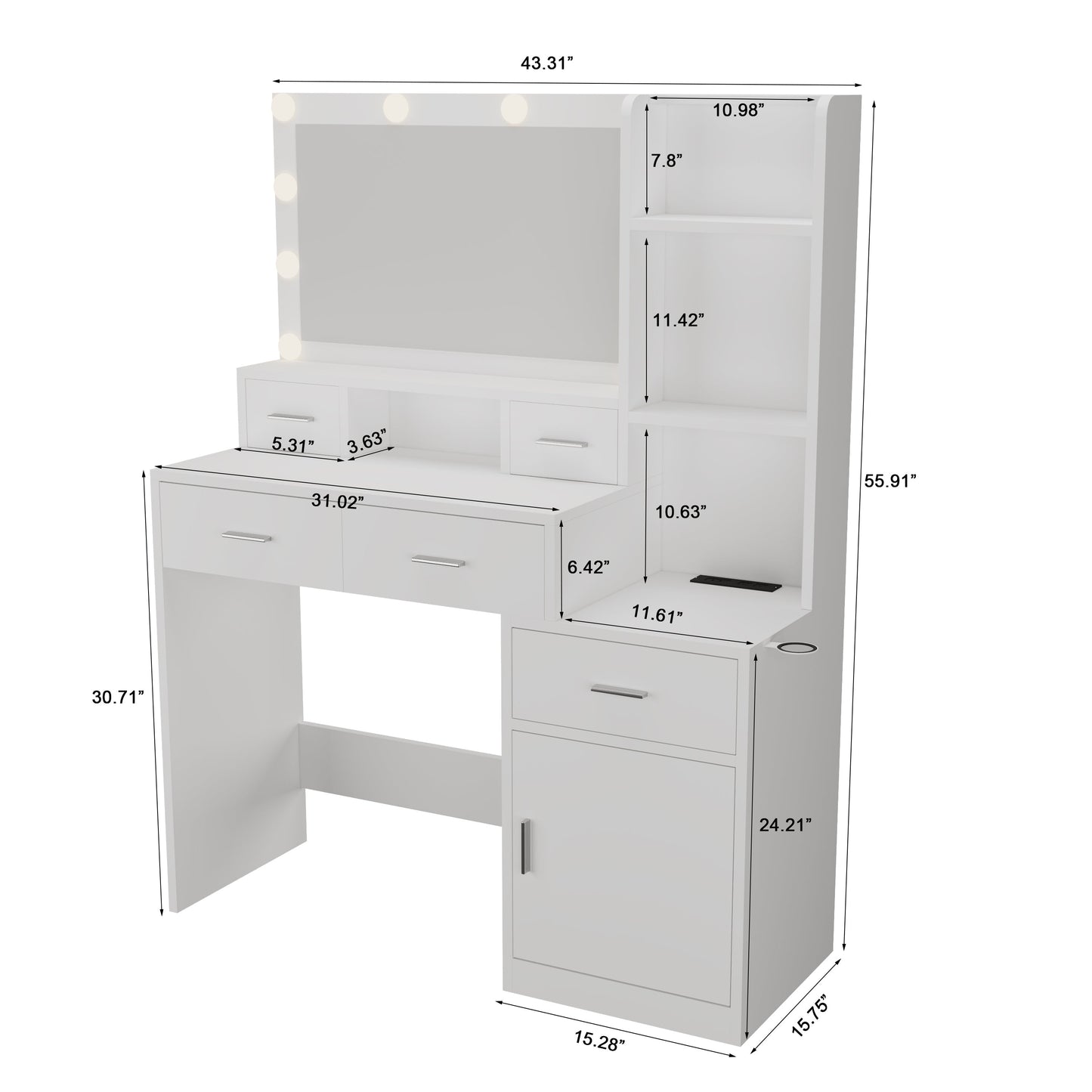 Anna Modern Bedroom Vanity, White