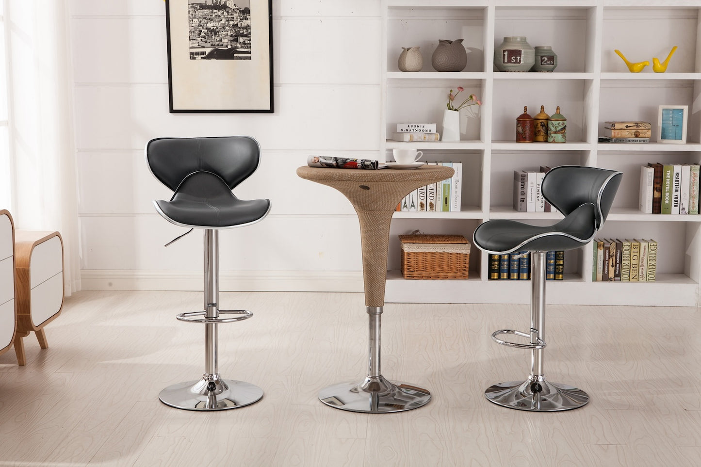 Masaccio Faux Leather Adjustable Swivel Barstool, Set of 2, Gray