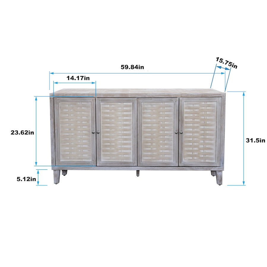 Zenova Modern 4-Door Accent Cabinet - Natural Wood Wash