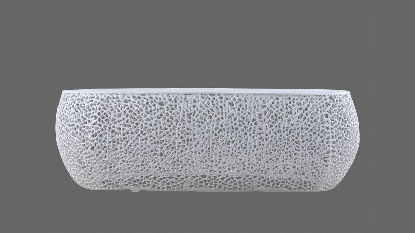 Azriel Oval Aluminum Mesh Coffee Table, White