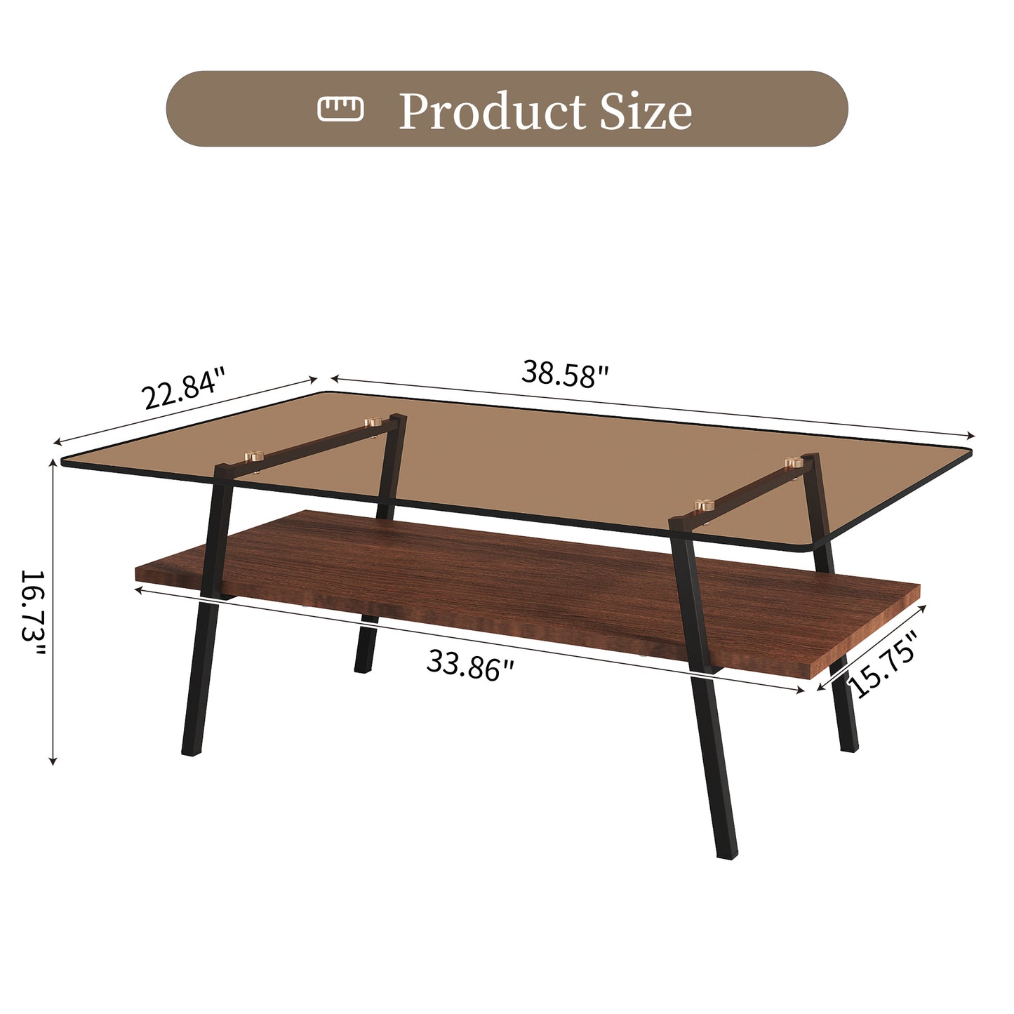 Penn Modern Brown Glass Top Coffee Table with Lower Shelf