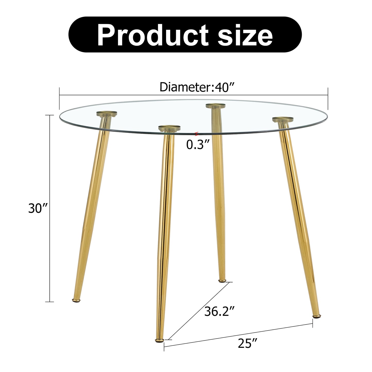 Carson Modern Round Glass Top Dining Table with Gold Legs