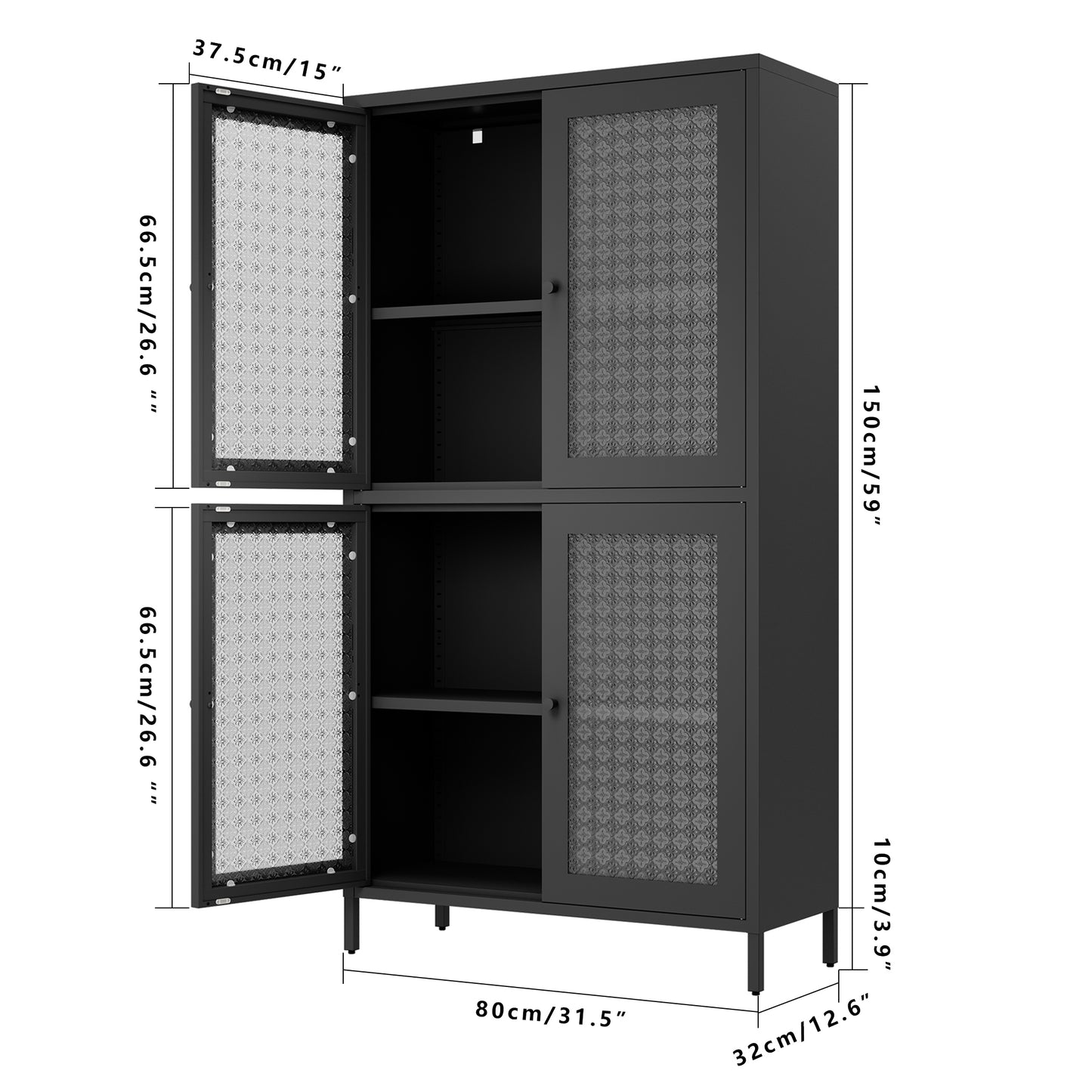 Shelton Modern Steel 4-Shelf Bookcase Cabinet, Black