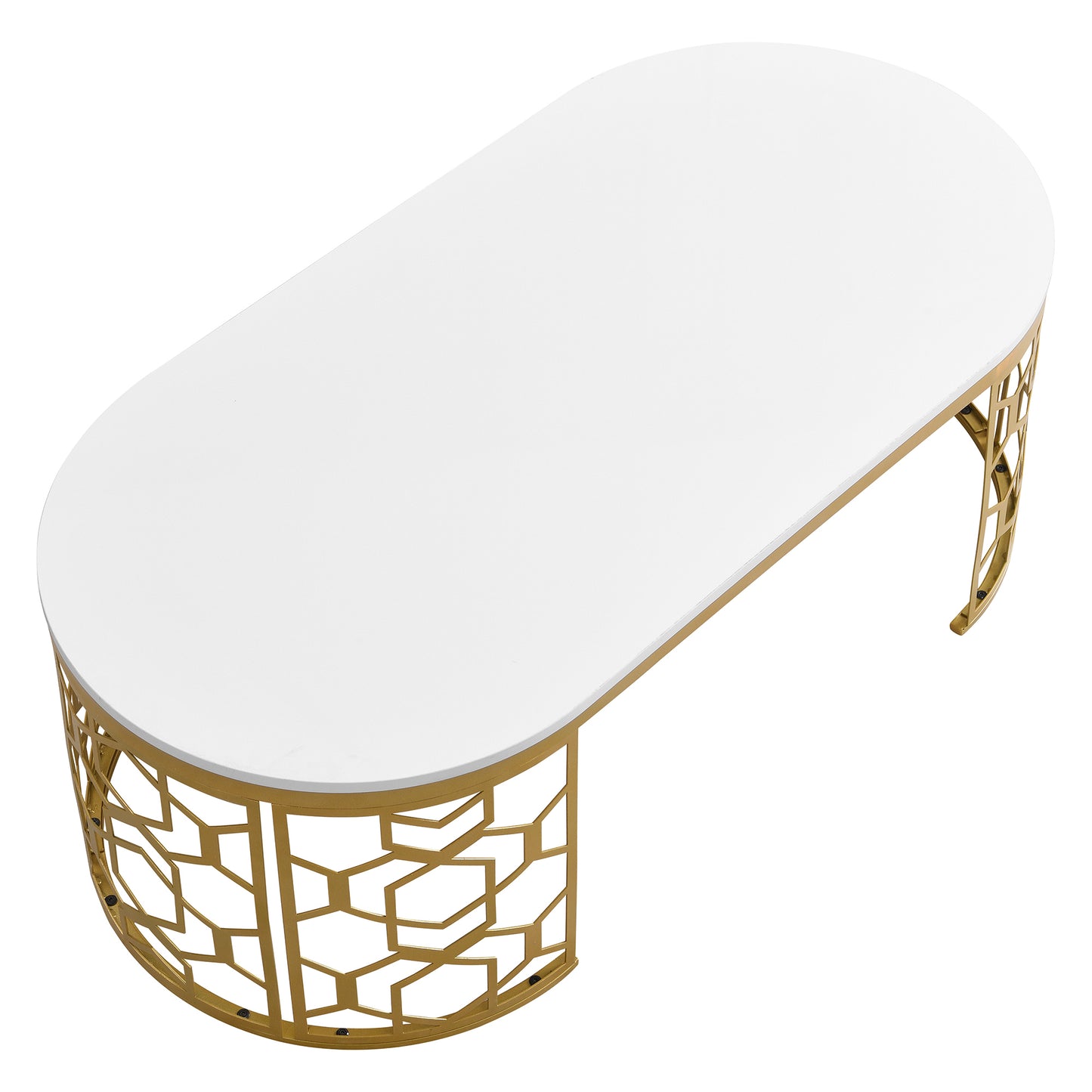 Ardith Modern Oval Coffee Table with Cut-Out Pattern Metal Stainless Steel Frame in 47.2"