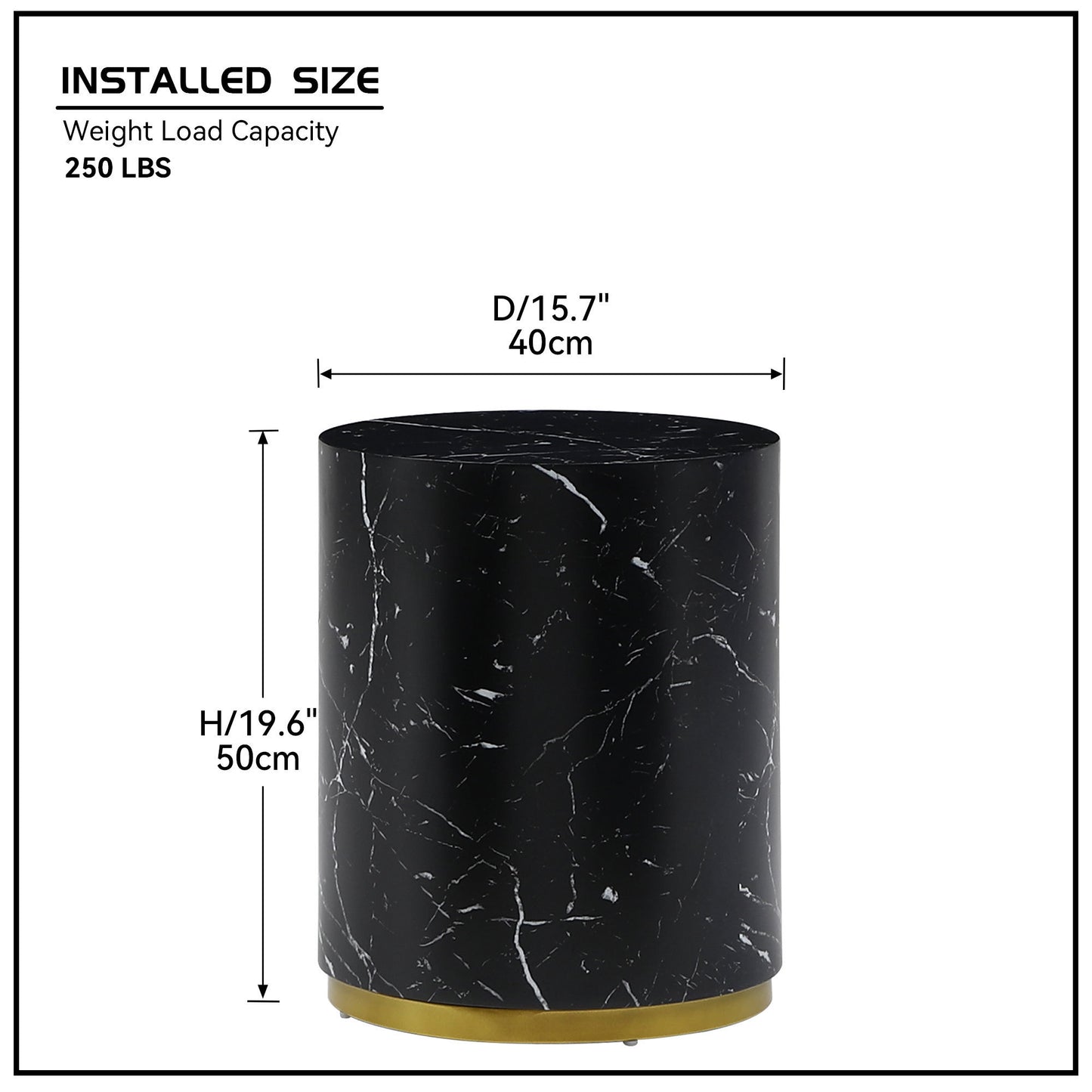 Esme Modern Round Faux Marble Side Table with Gold Base, Black