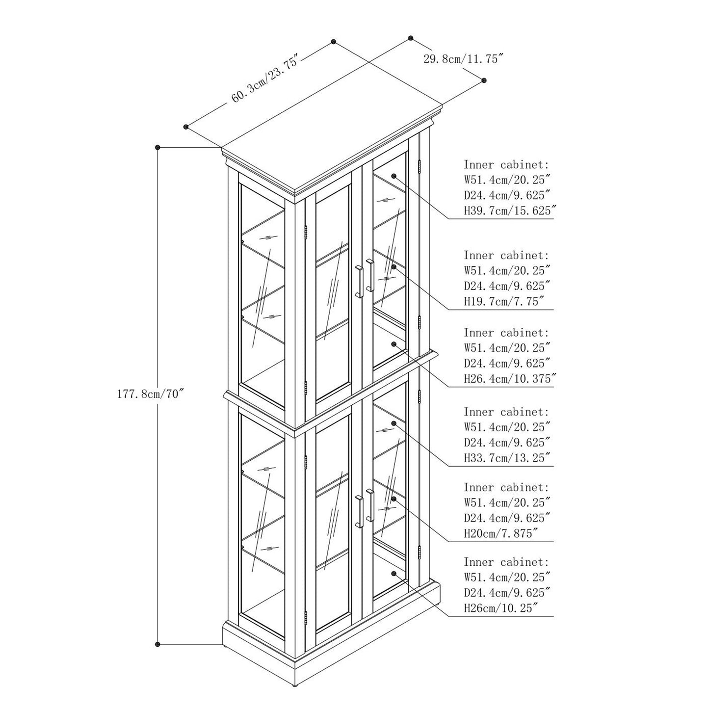 Harriet Transitional Wooden Curio Cabinet with Mirrored Back Panel, Walnut