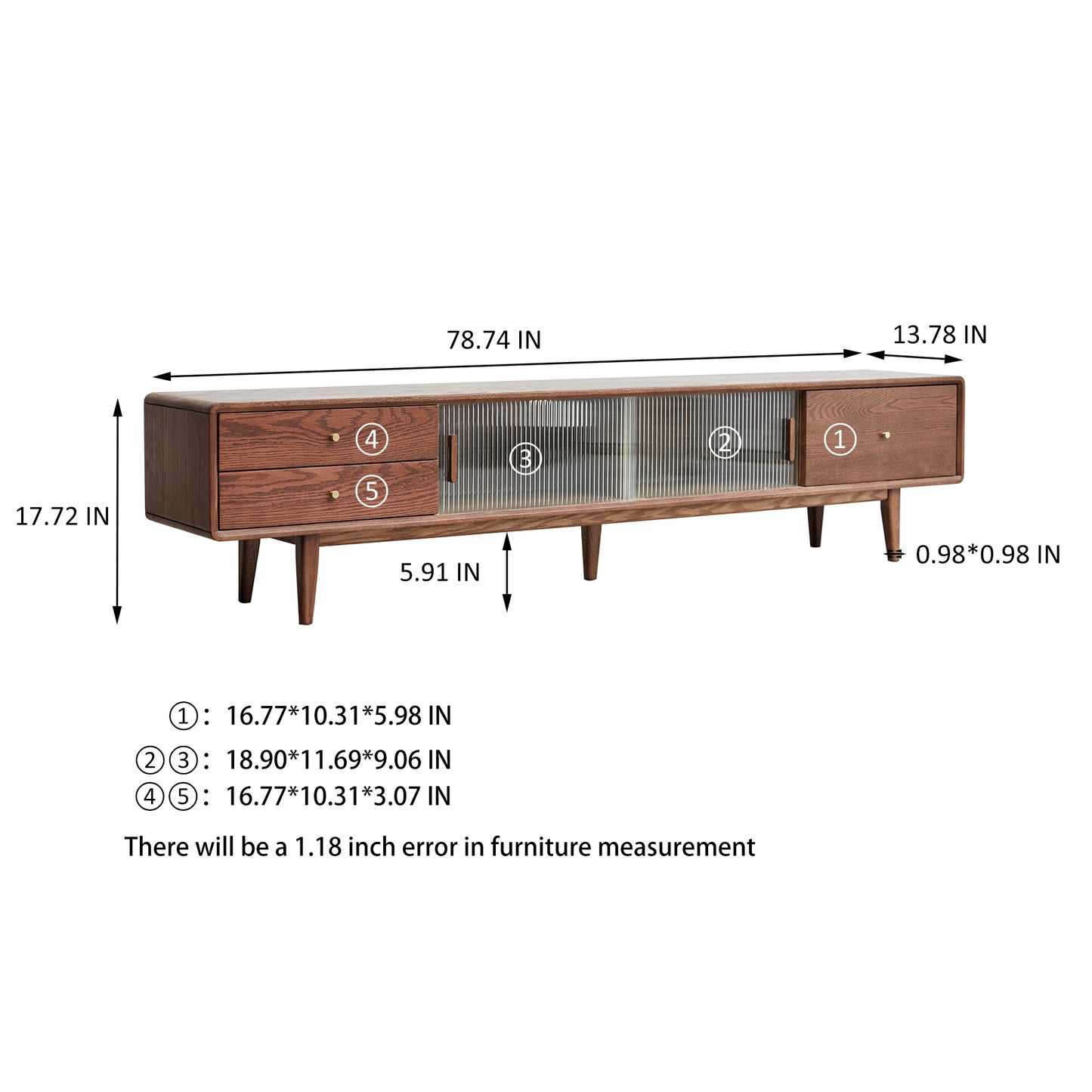 Winslow 79” Walnut Oak & Glass Modern TV Stand