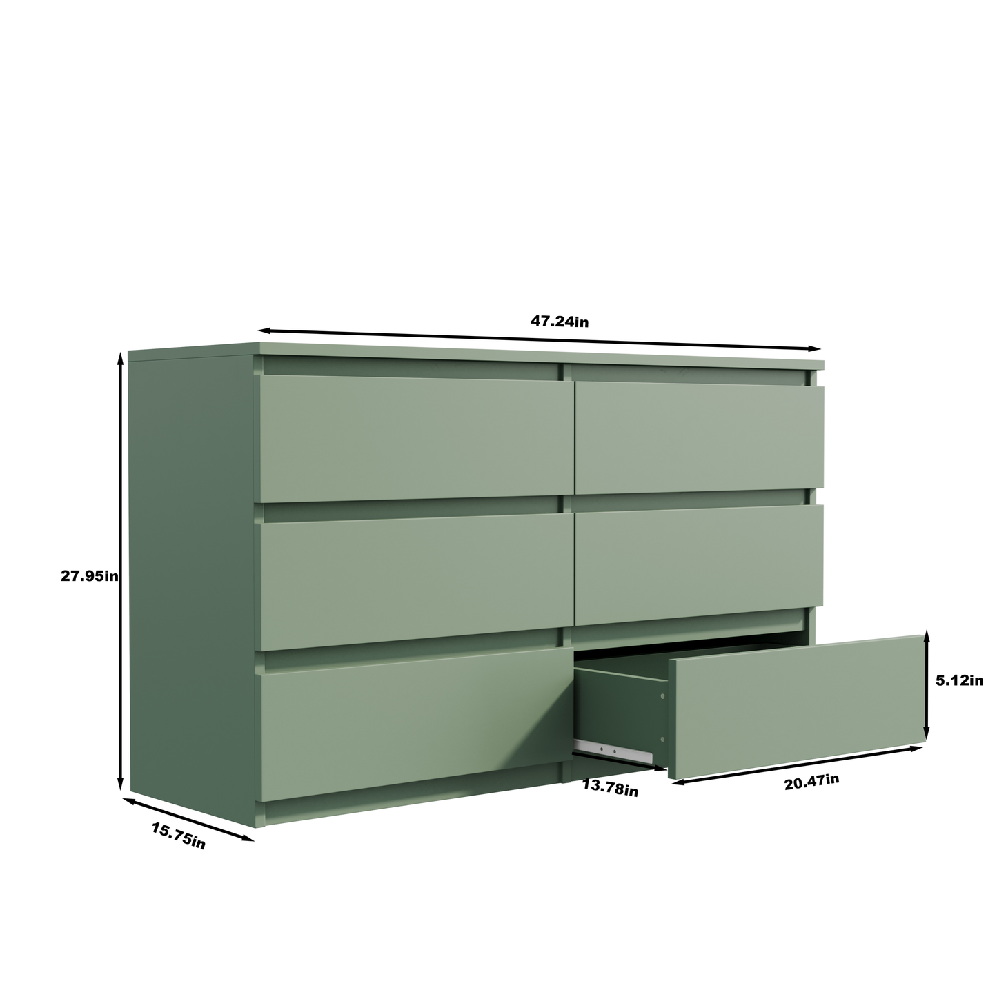 Princeton Modern 6-Drawer Dresser with Recessed Handles, Green