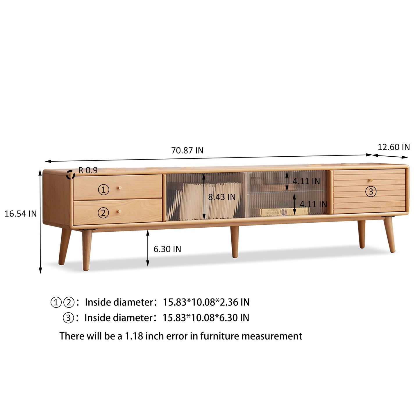 Lester North America A Grade Solid Beech TV Cabinet With Chinese Changhong Glass Doors