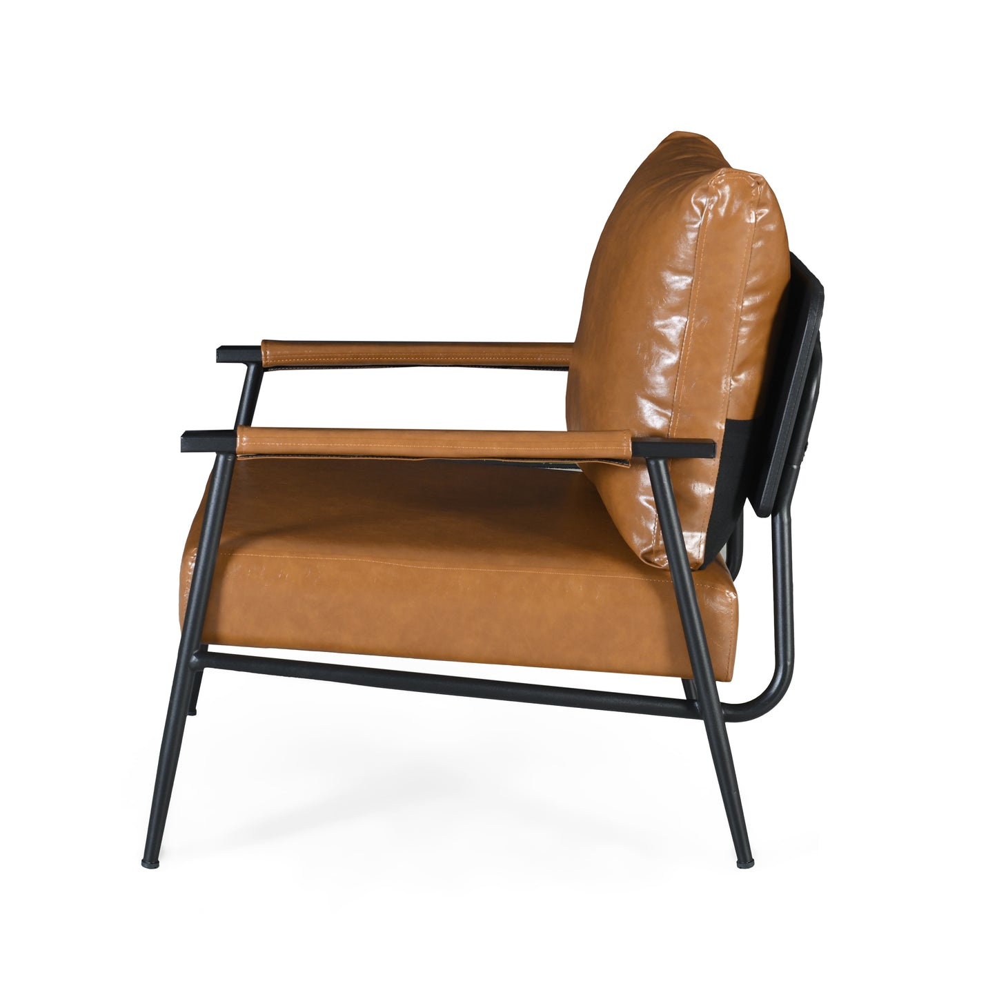Ashby Mid-Century Modern Faux Leather Accent Chair with Metal Frame, Brown