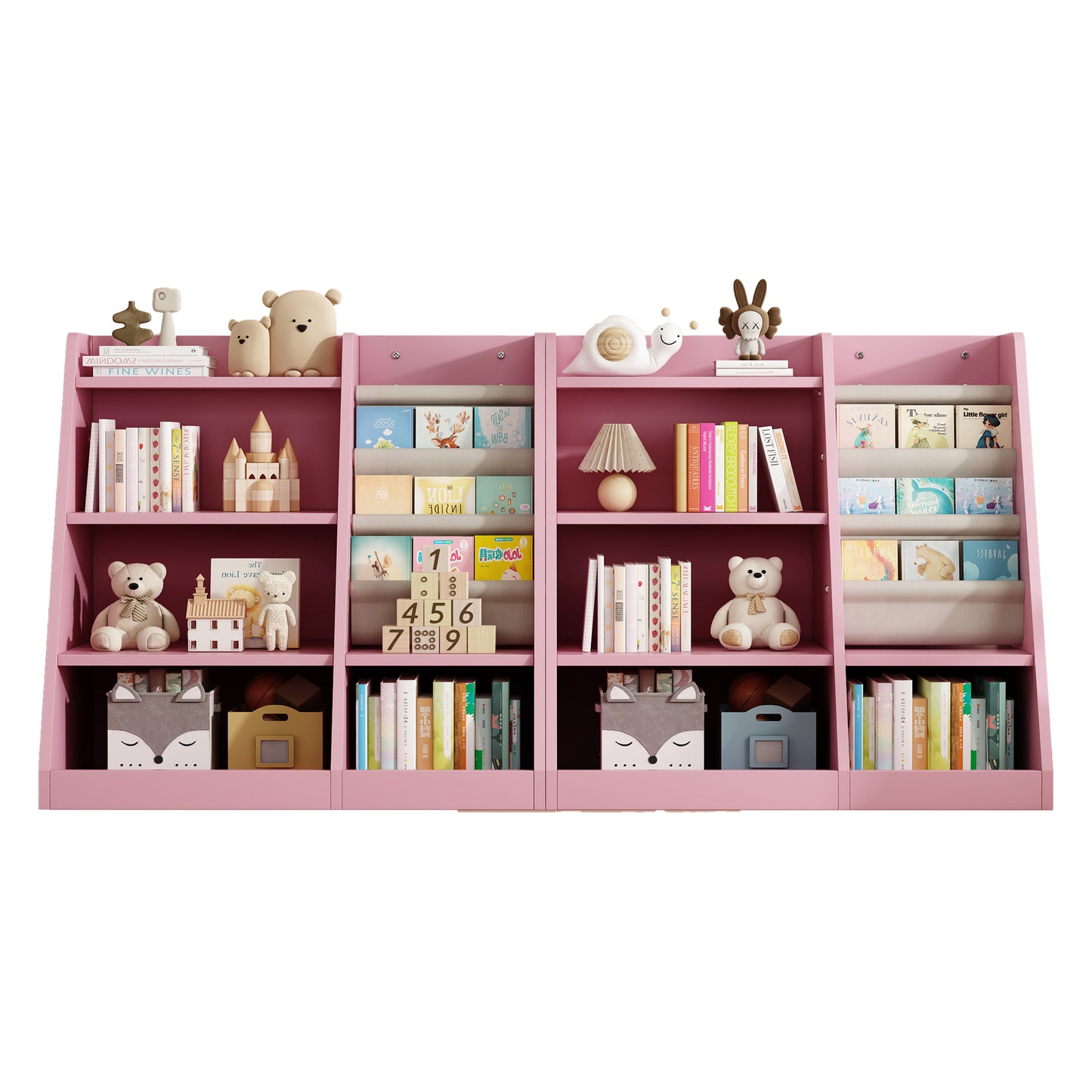Wooden Toy & Book Organizer with Adjustable Shelf, Pink