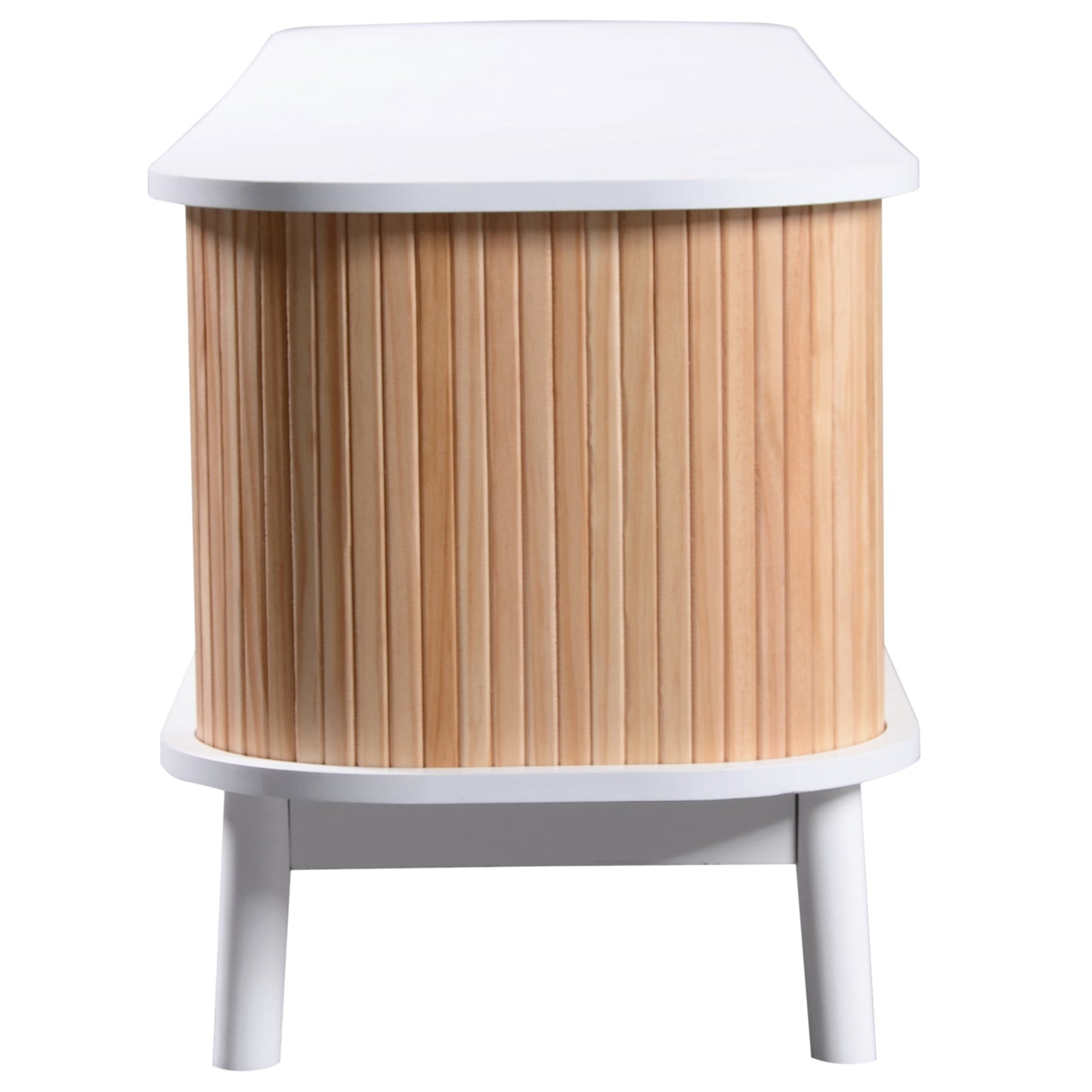 Victor Mid-Century Modern TV Stand with Rattan - White & Natural