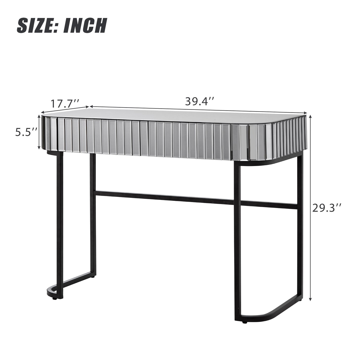 Stowe 39" Mirrored Makeup Vanity Table with Stainless Steel Base, Gray