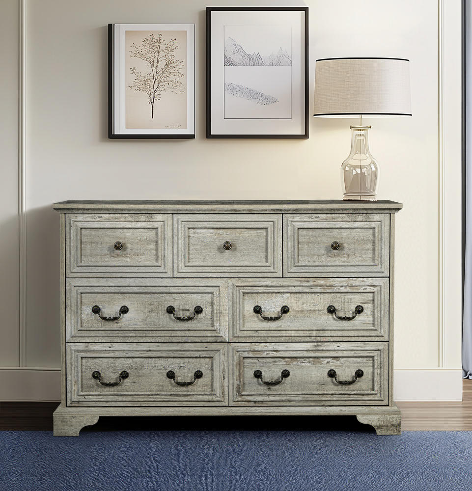 Lois 7-Drawer Farmhouse Dresser in Antique Gray
