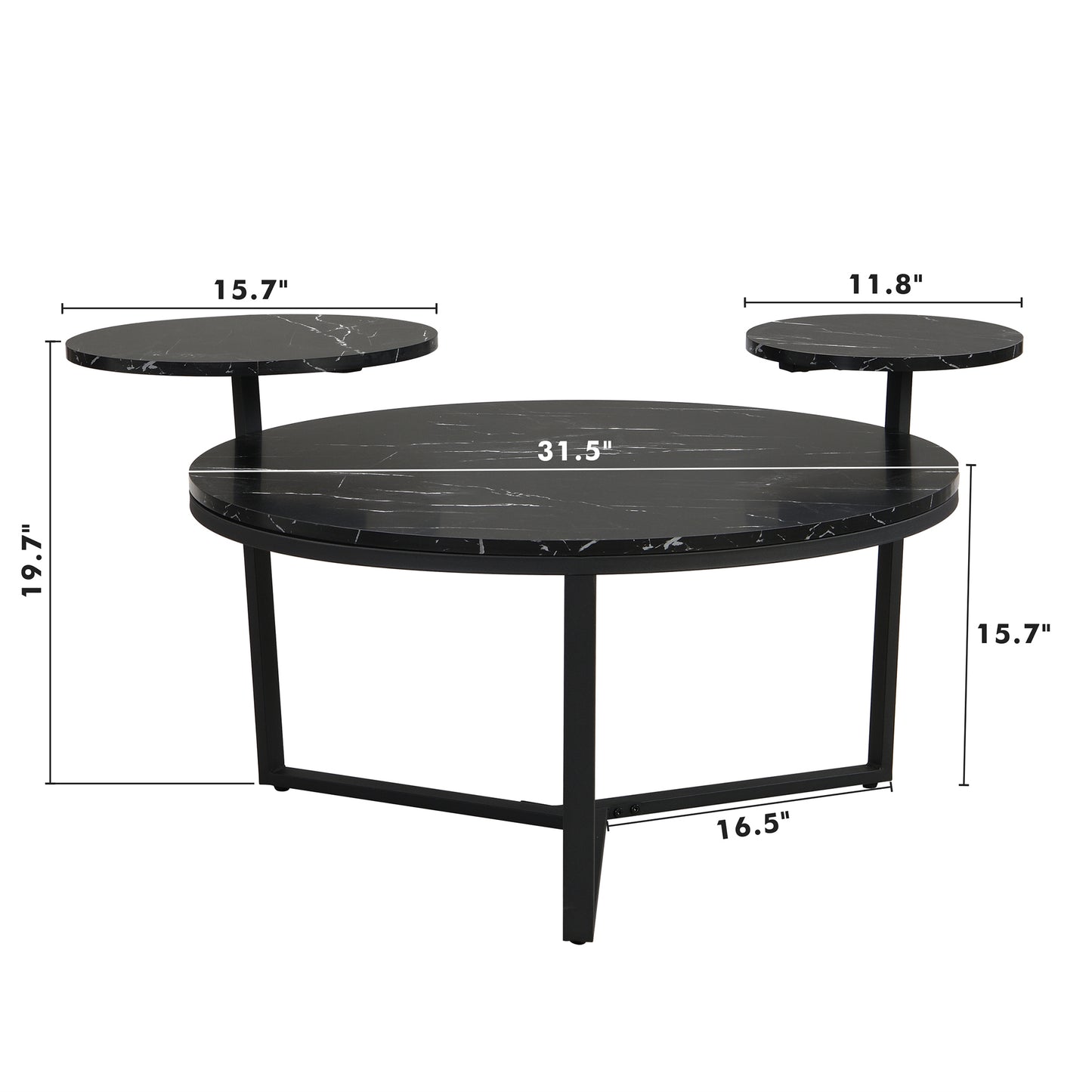 Greer Modern Black Faux Marble Coffee Table with Dual Shelves