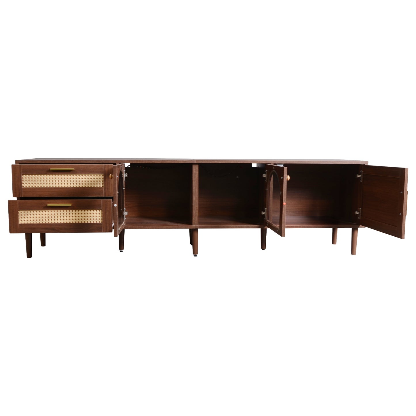 Georges Mid-Century Modern TV Stand with Rattan Doors in Dark Brown