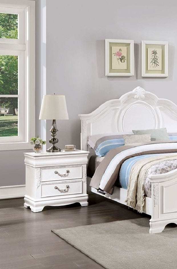 Morgan Traditional 2-Drawer White Nightstand with Silver Pulls