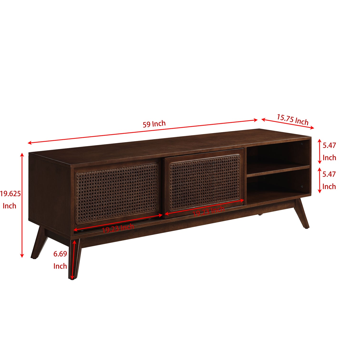 Barker 59 Inch Mid Century Modern Rattan TV Stand - Brown