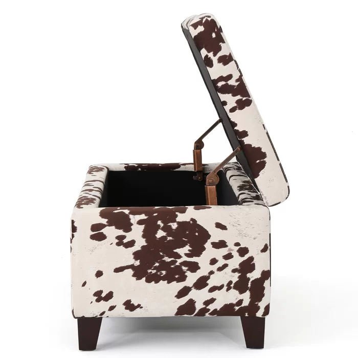 Cow Pattern Storage Ottoman with Wooden Feet