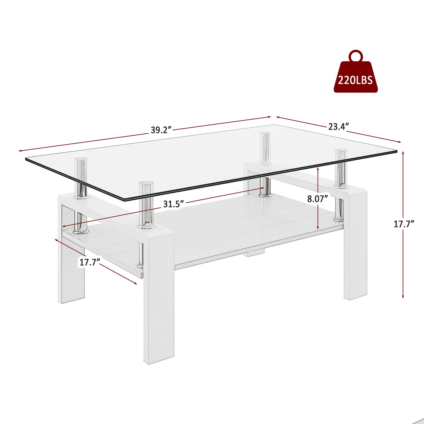 Melo Modern Glass Coffee Table with White Frame