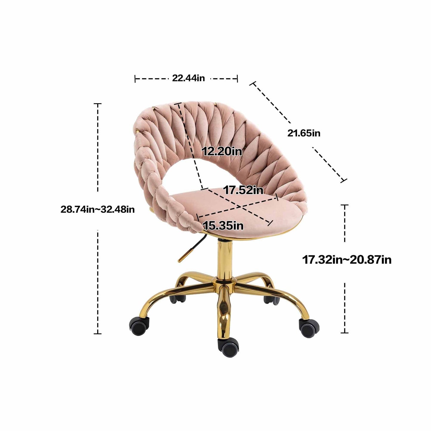 Tempo Linen Swivel Office Chair with Gold Base - Pink