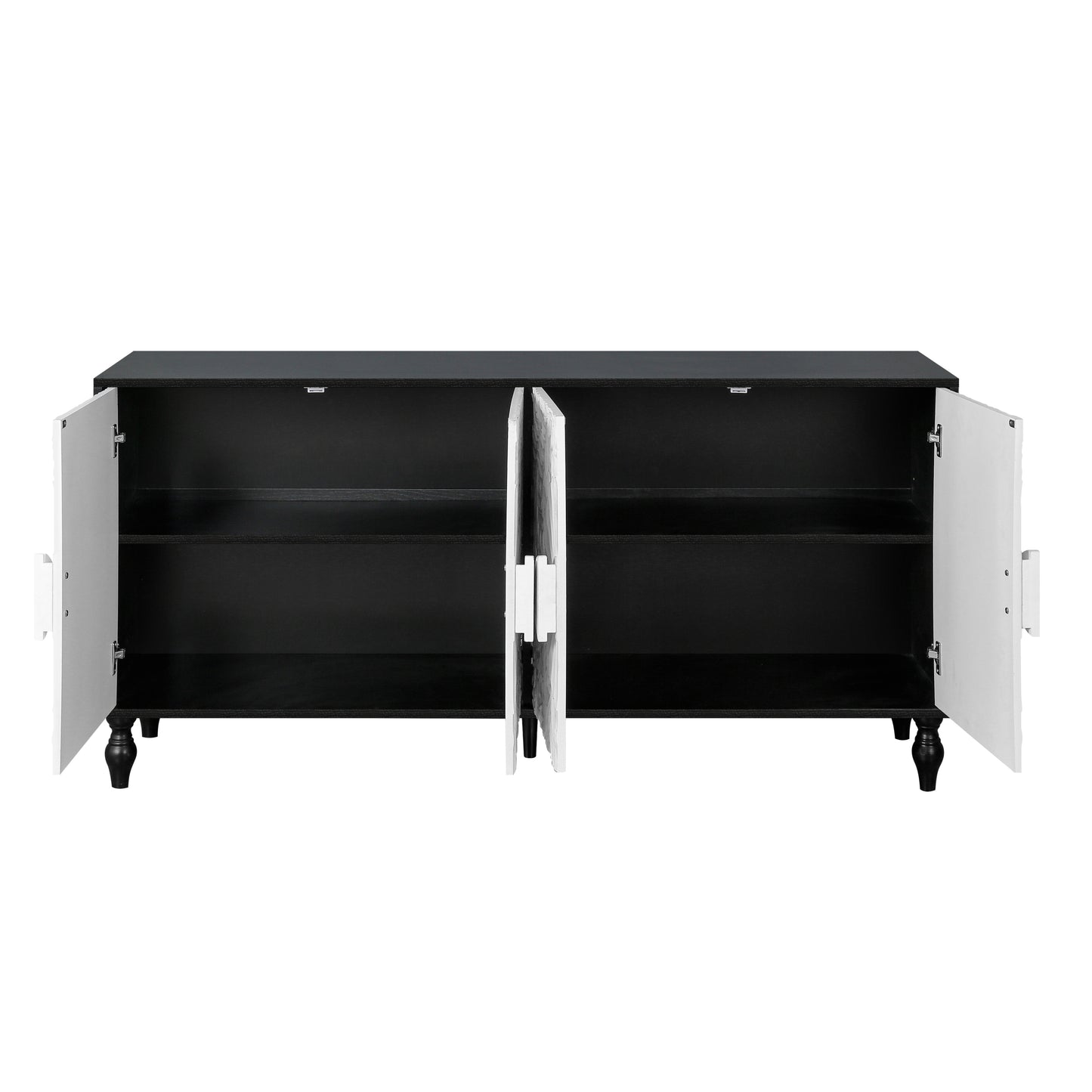 Finian Large Faceted Carved 4-Door Cabinet in Vintage White & Black