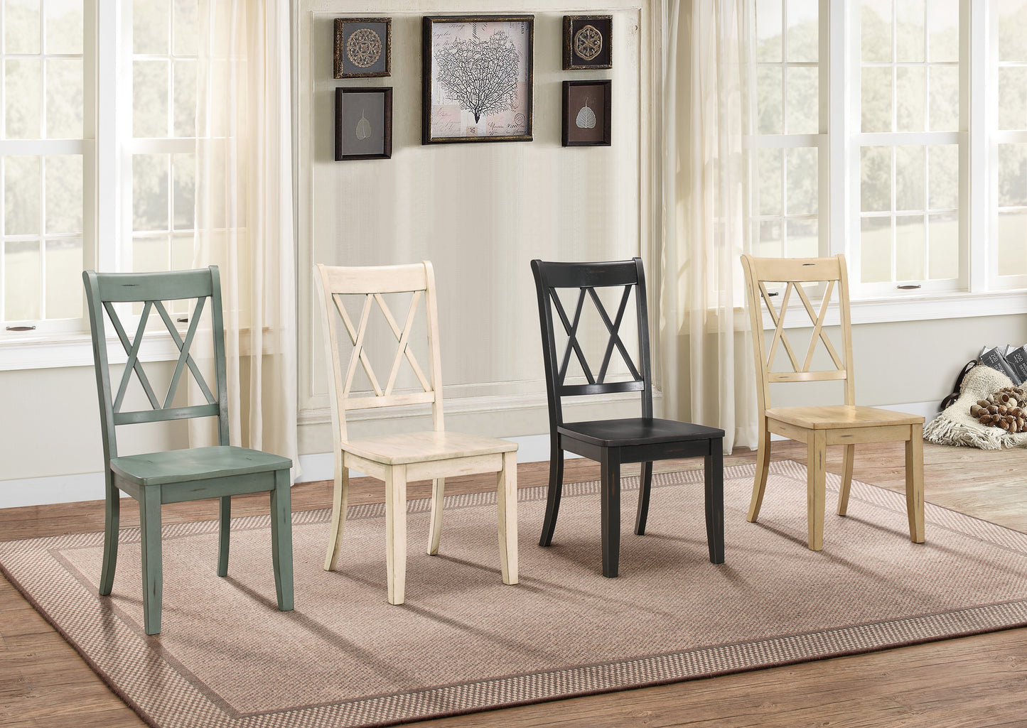 Trinity Double X Back Side Chairs in Teal (Set of 2)