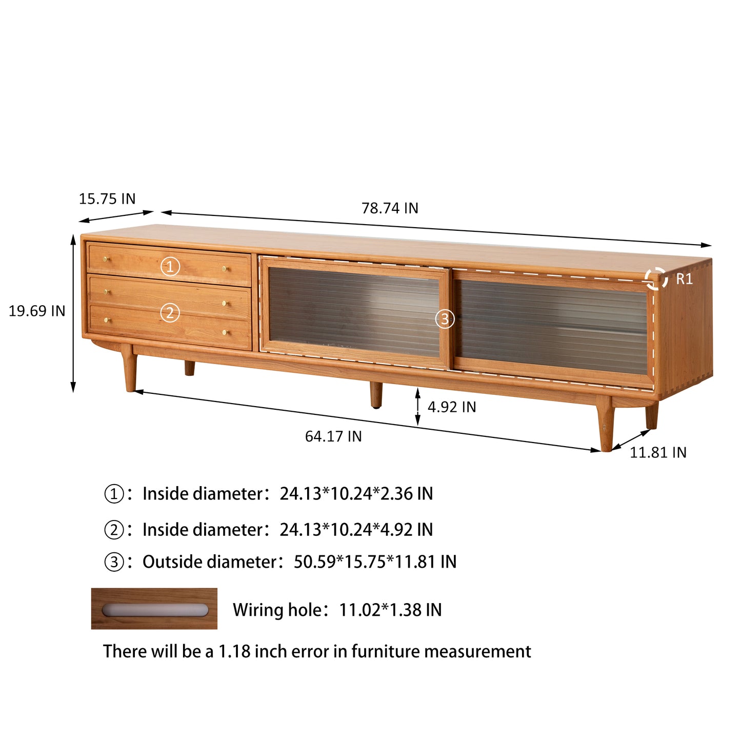 Mason Mid-Century Modern Solid Cherry Wood TV Stand