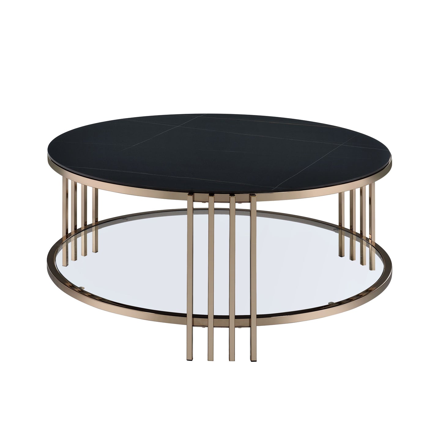 Abisha Sintered Stone Top & Champagne Finish Round Coffee Table