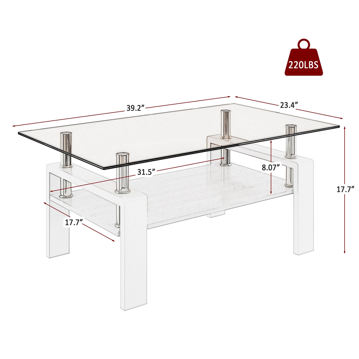 Melo Modern Brown Glass Coffee Table with White Frame