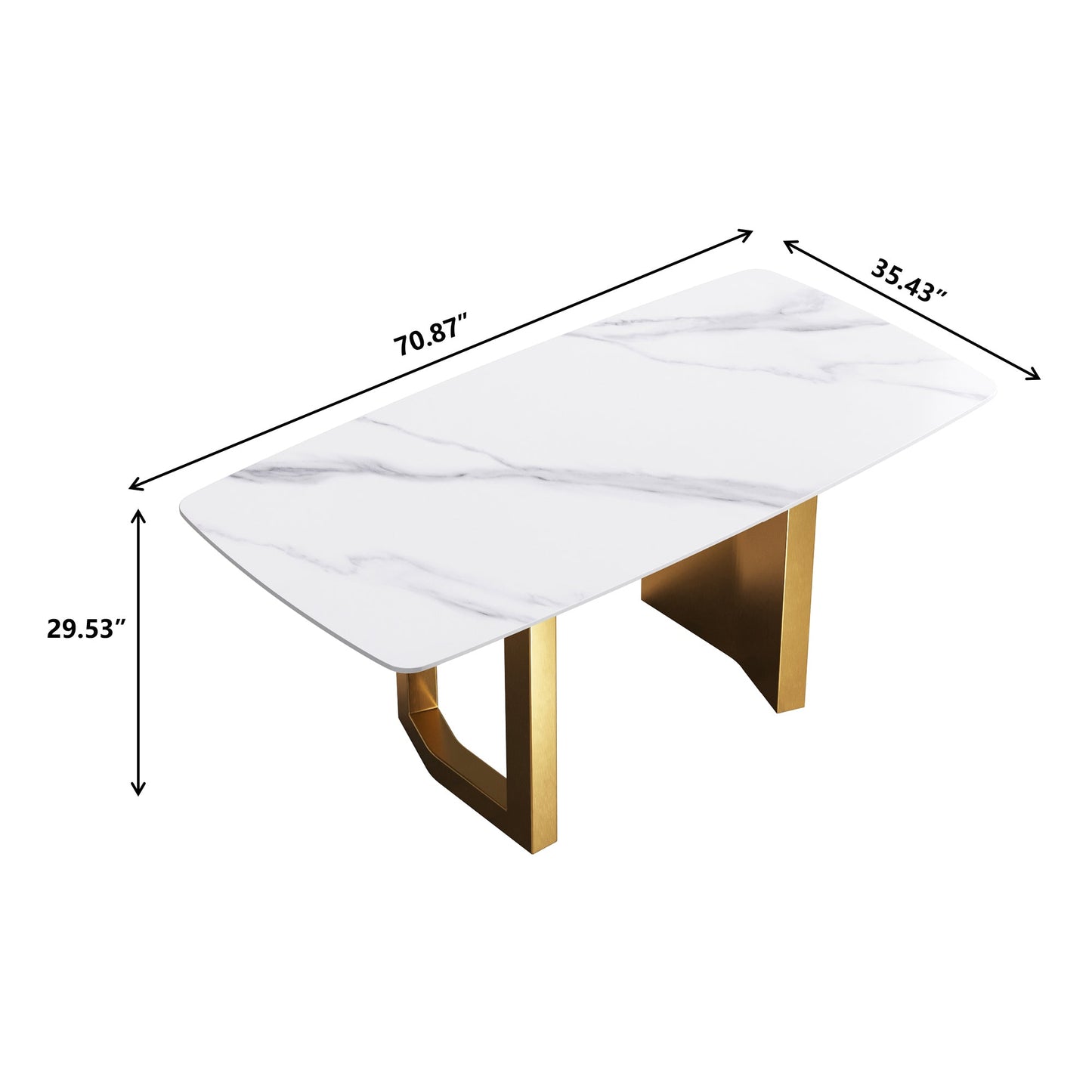 Anthea 70.87"Modern Sintered Stone Dining Table, White & Gold