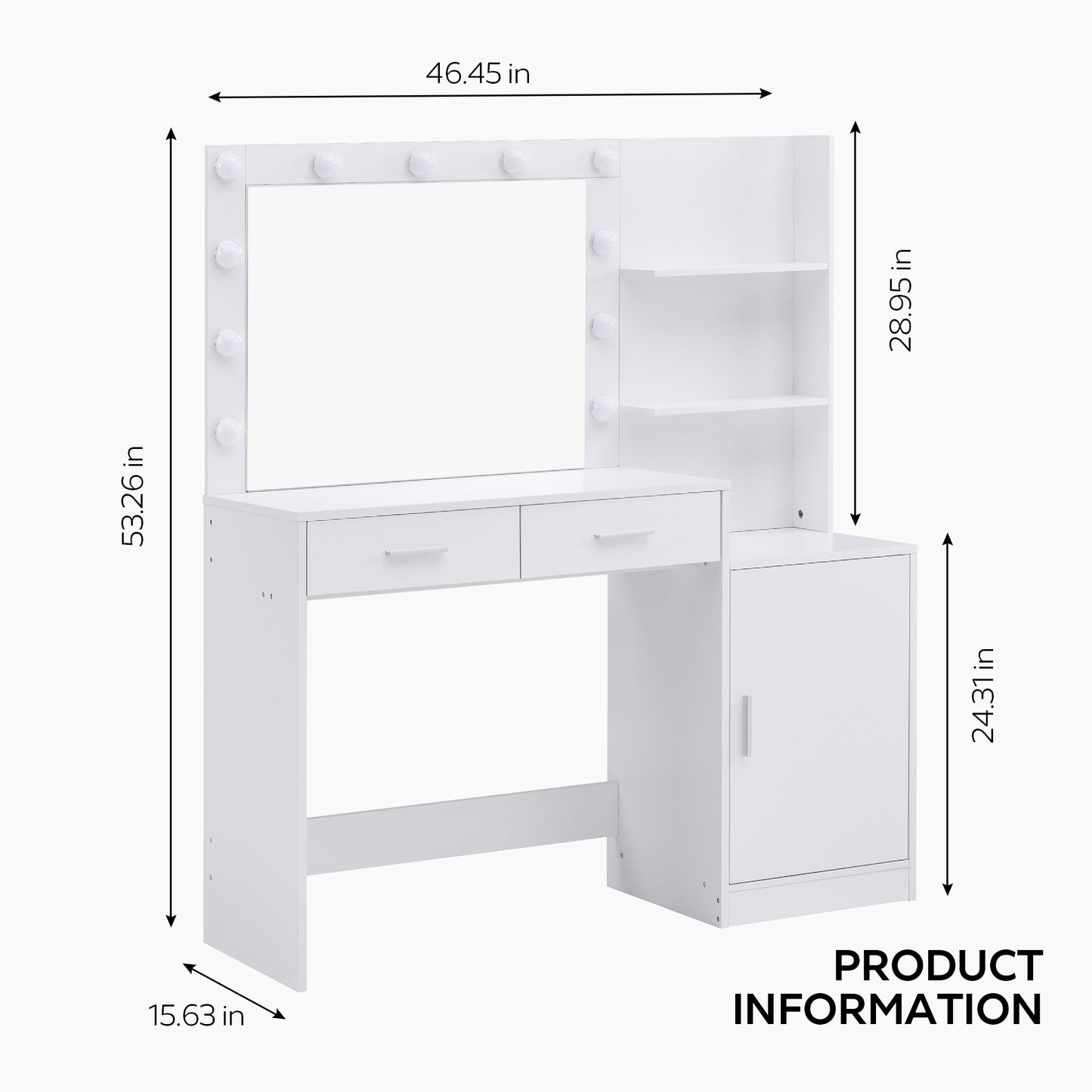 Eira Modern Minimalist Bedroom Vanity, White