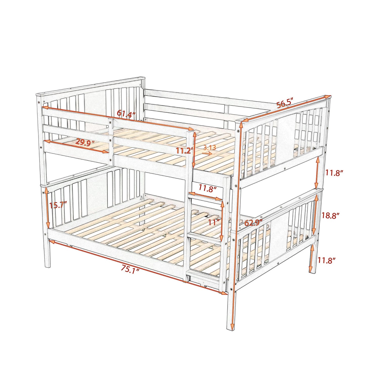 Pratt Full over Full Bunk Bed with Ladder, Gray