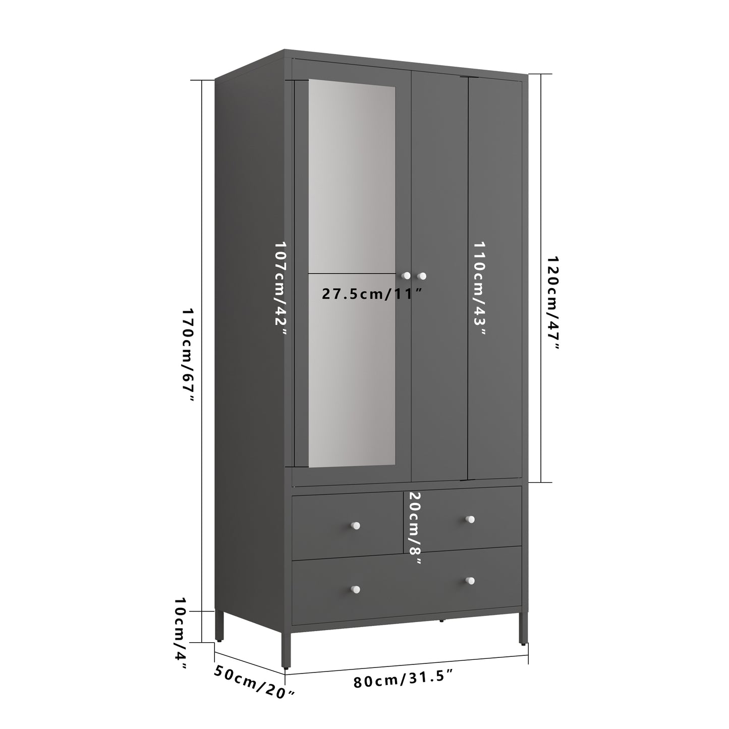 Shelly Modern Dark Gray Metal Wardrobe Closet