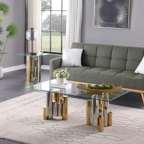Woker Furniture Modern Elegant Stainless Steel Rectangle Glass Coffee Table