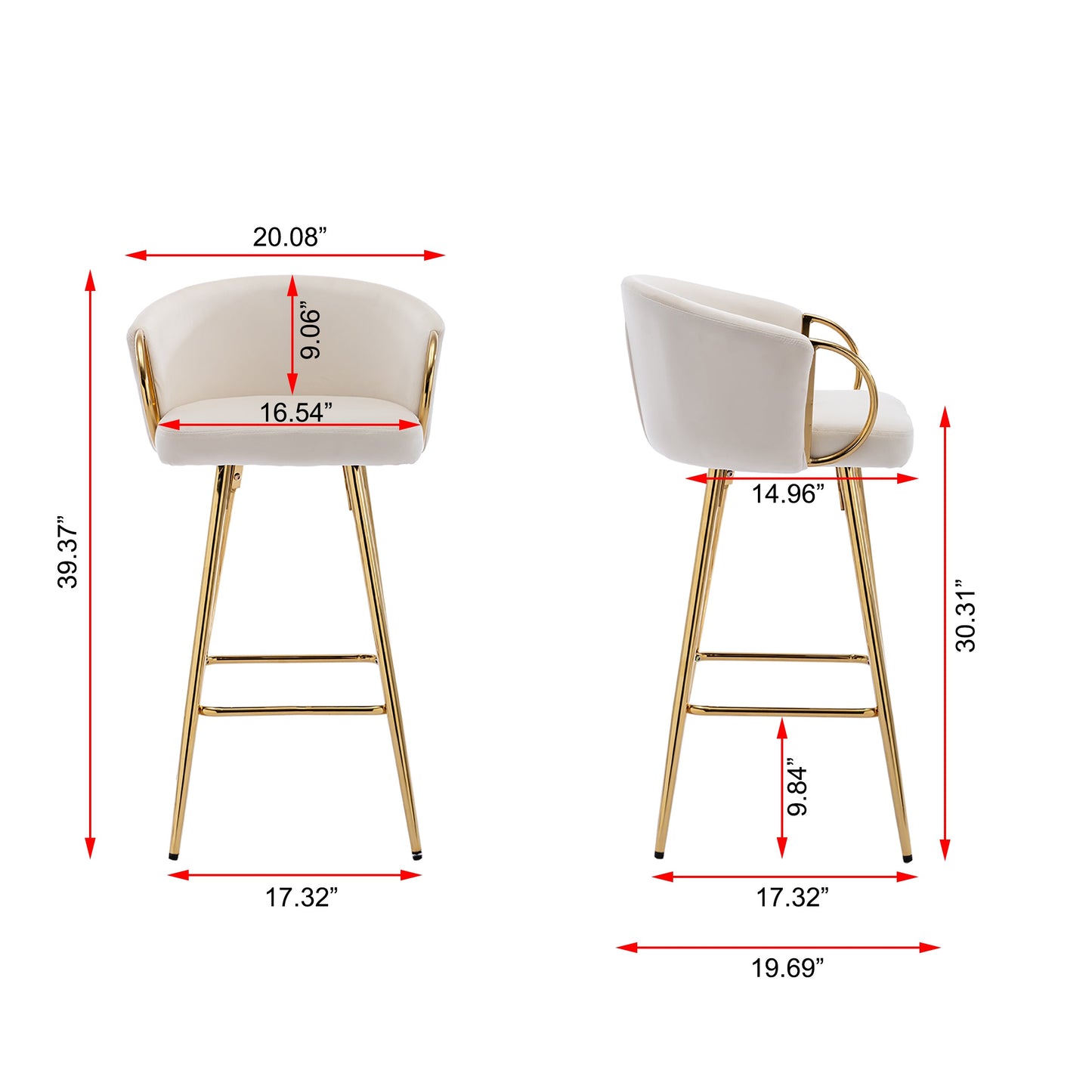 Weehaa 30" Velvet Bar Stools with Gold Base - Blue