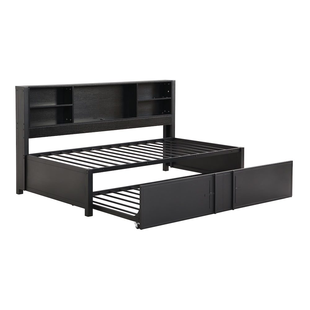 Lucas Twin Bookcase Daybed with Trundle - Black