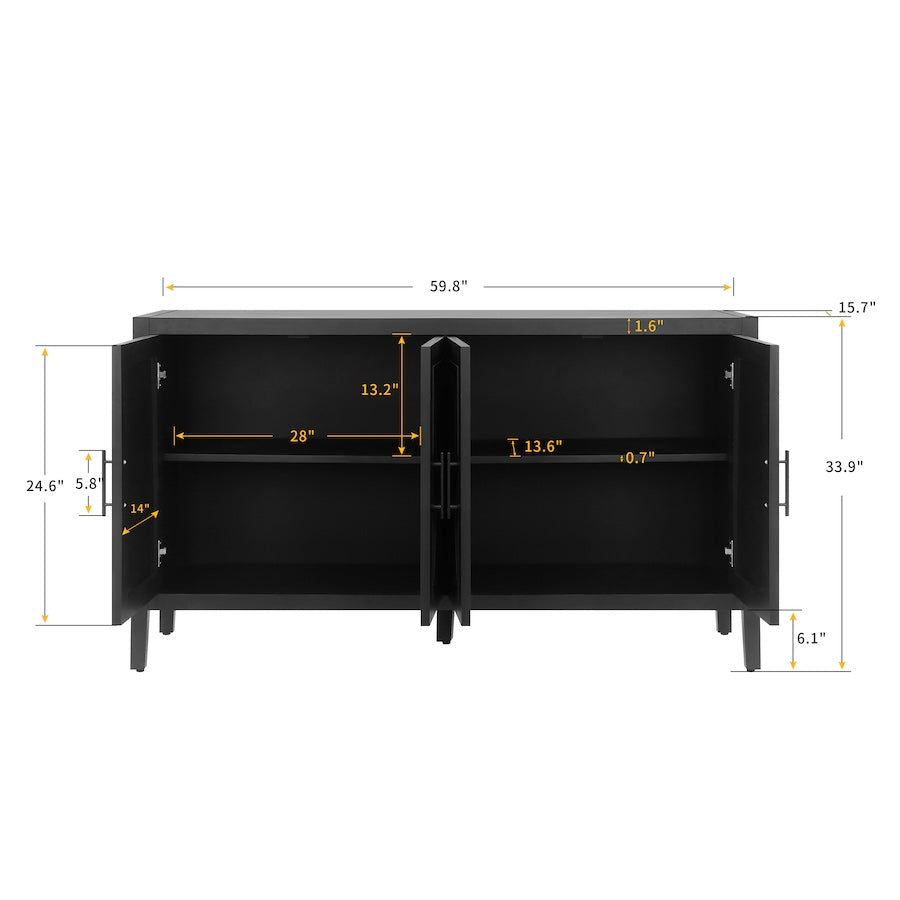 Zrun 4-Door Wooden Twill Sideboard - Black & Dark Walnut