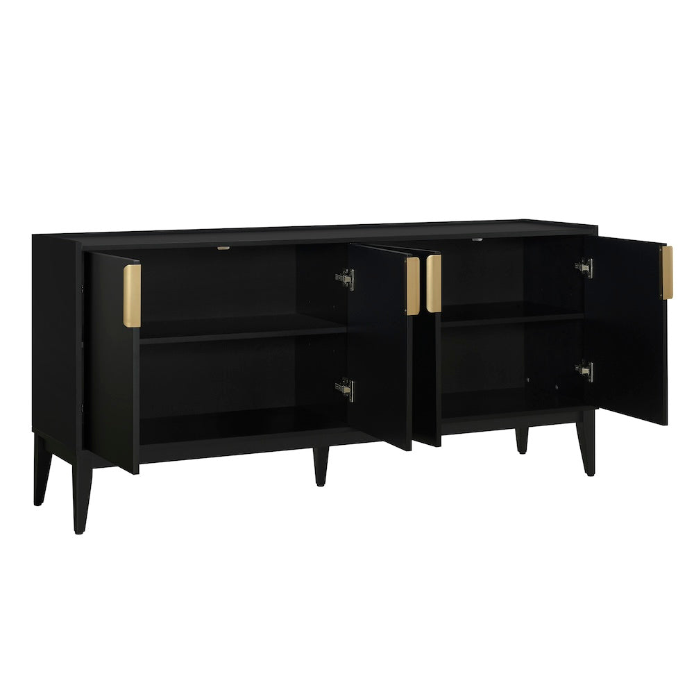 Luna Modern 4-Door Cabinet with Gold Handles - Black