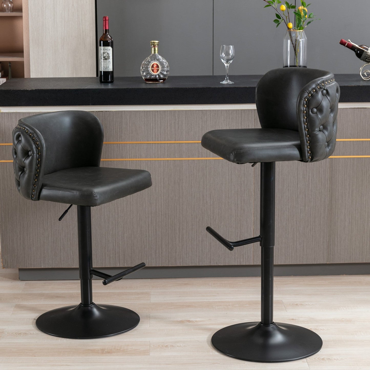 A&A Furniture Modern Swivel Bar Stools in Dark Gray Set of 2