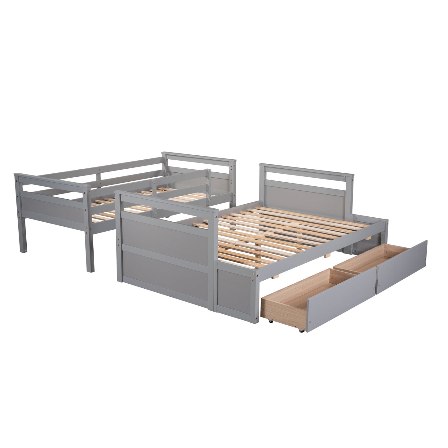 Twin over Full Bunk Bed with Storage - Gray