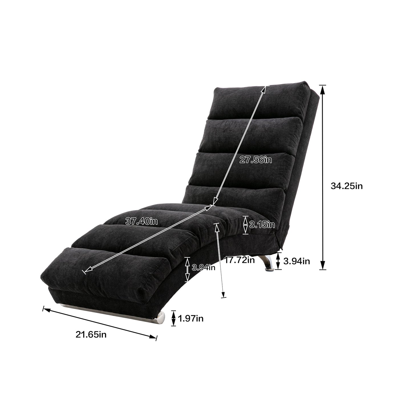 Modern Linen Chaise Lounge with Massage Function & Remote in Black
