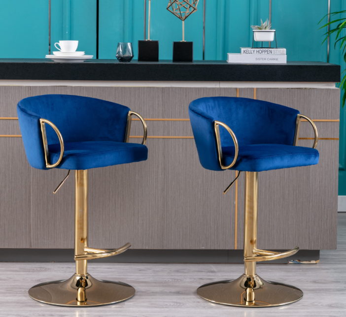 Modern Velvet Barstools with Gold Base Set of 2