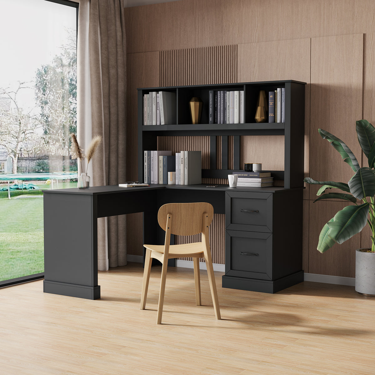 Cressida Home Office Computer Desk with Hutch, Antiqued Black